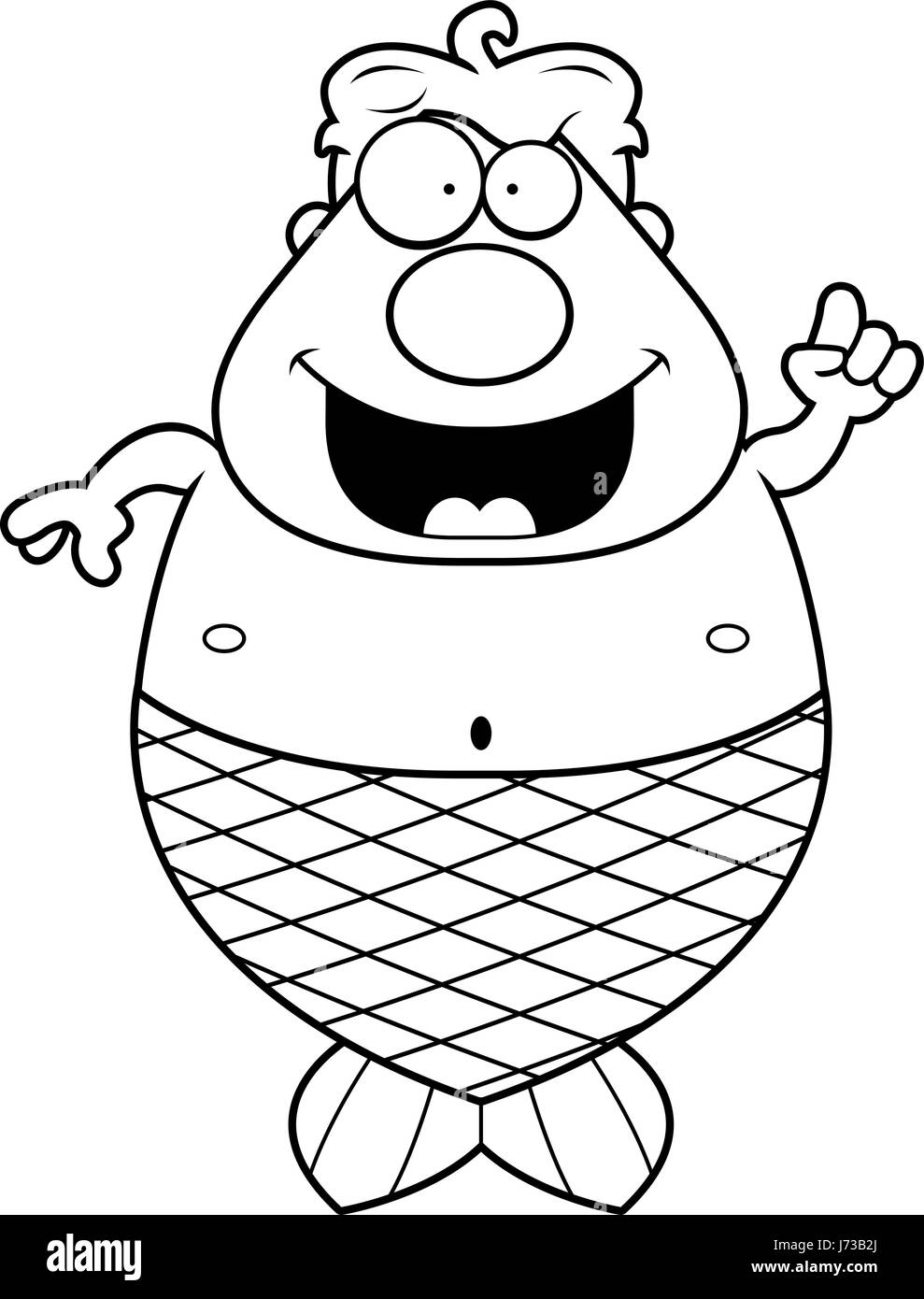 Un felice cartoon merman con un'idea. Illustrazione Vettoriale