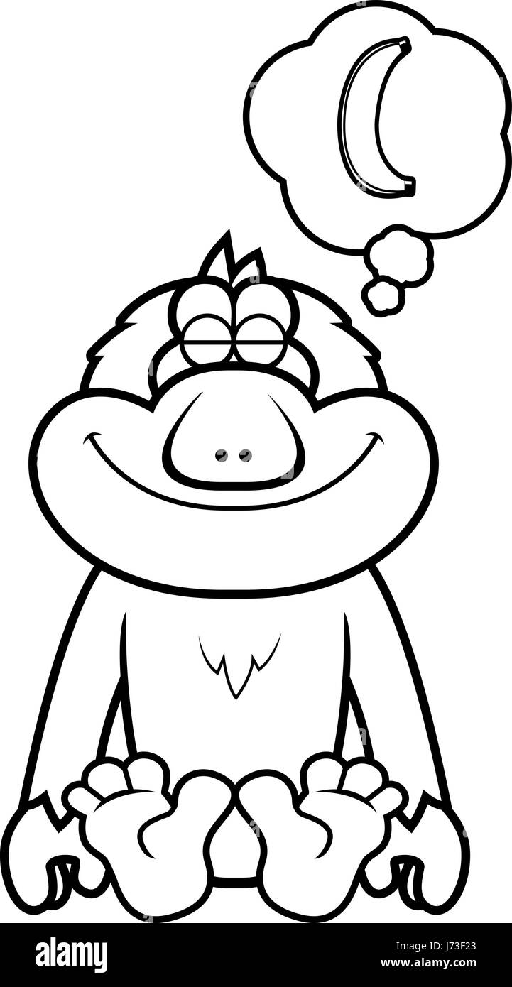 Un cartoon illustrazione di un Macaque giapponese sognare una banana. Illustrazione Vettoriale