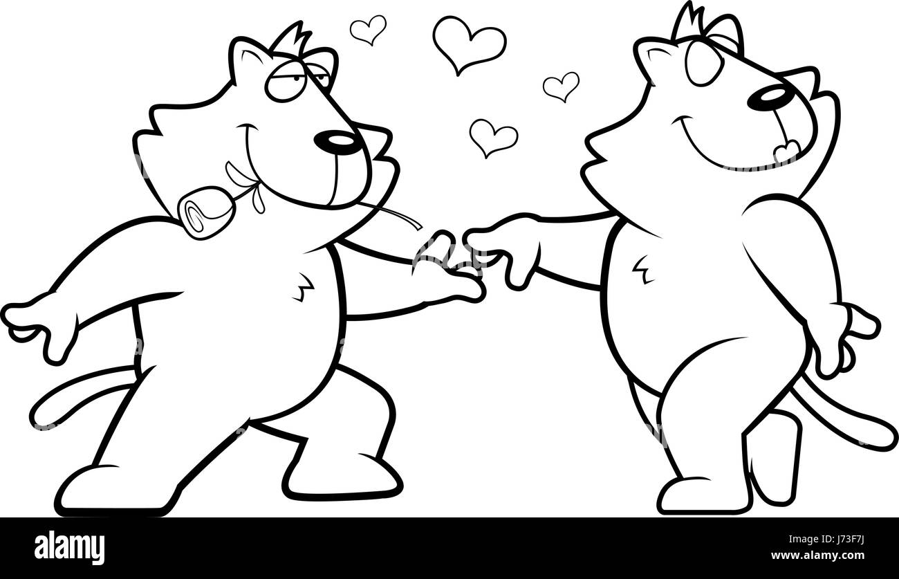 Due gatti cartoon in amore gli uni con gli altri. Illustrazione Vettoriale