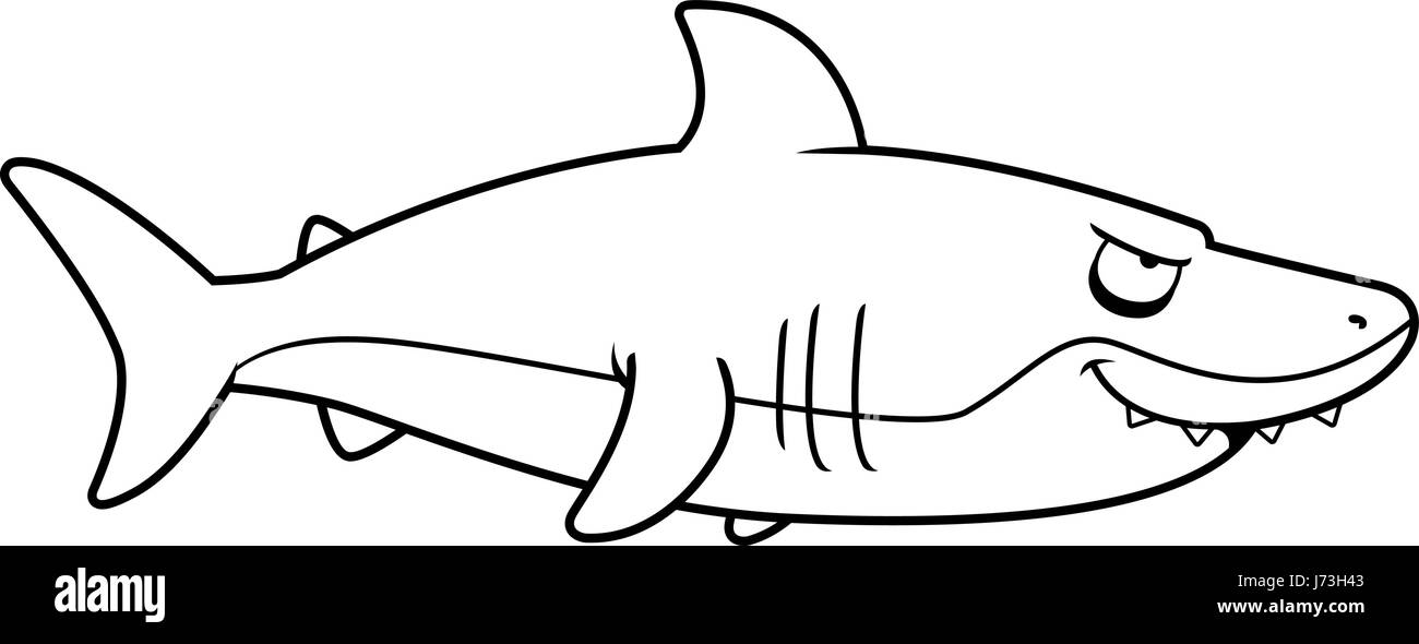 Un cartoon shark dalla vista di profilo sorridente. Illustrazione Vettoriale