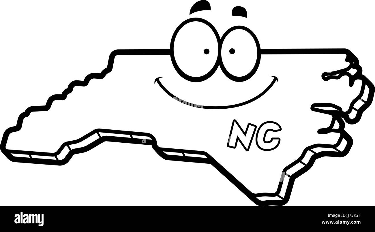 Un cartoon illustrazione dello stato della Carolina del Nord e sorridente. Illustrazione Vettoriale