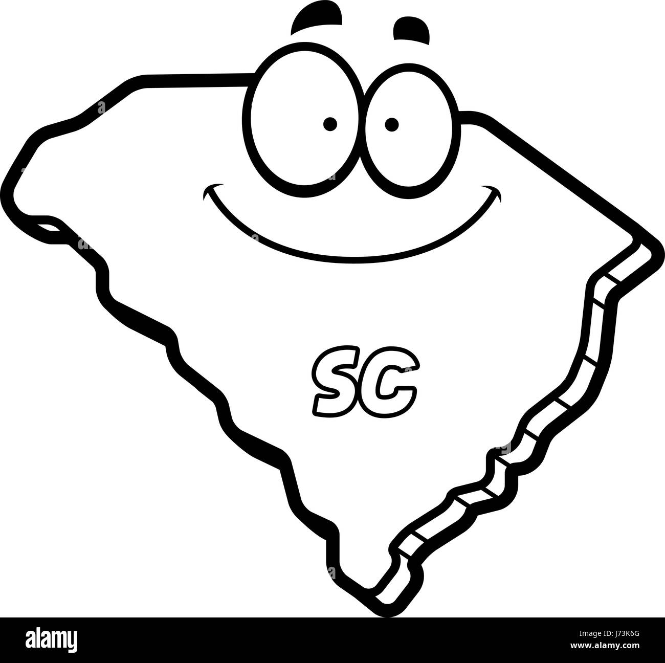 Un cartoon illustrazione dello stato della Carolina del Sud sorridente. Illustrazione Vettoriale