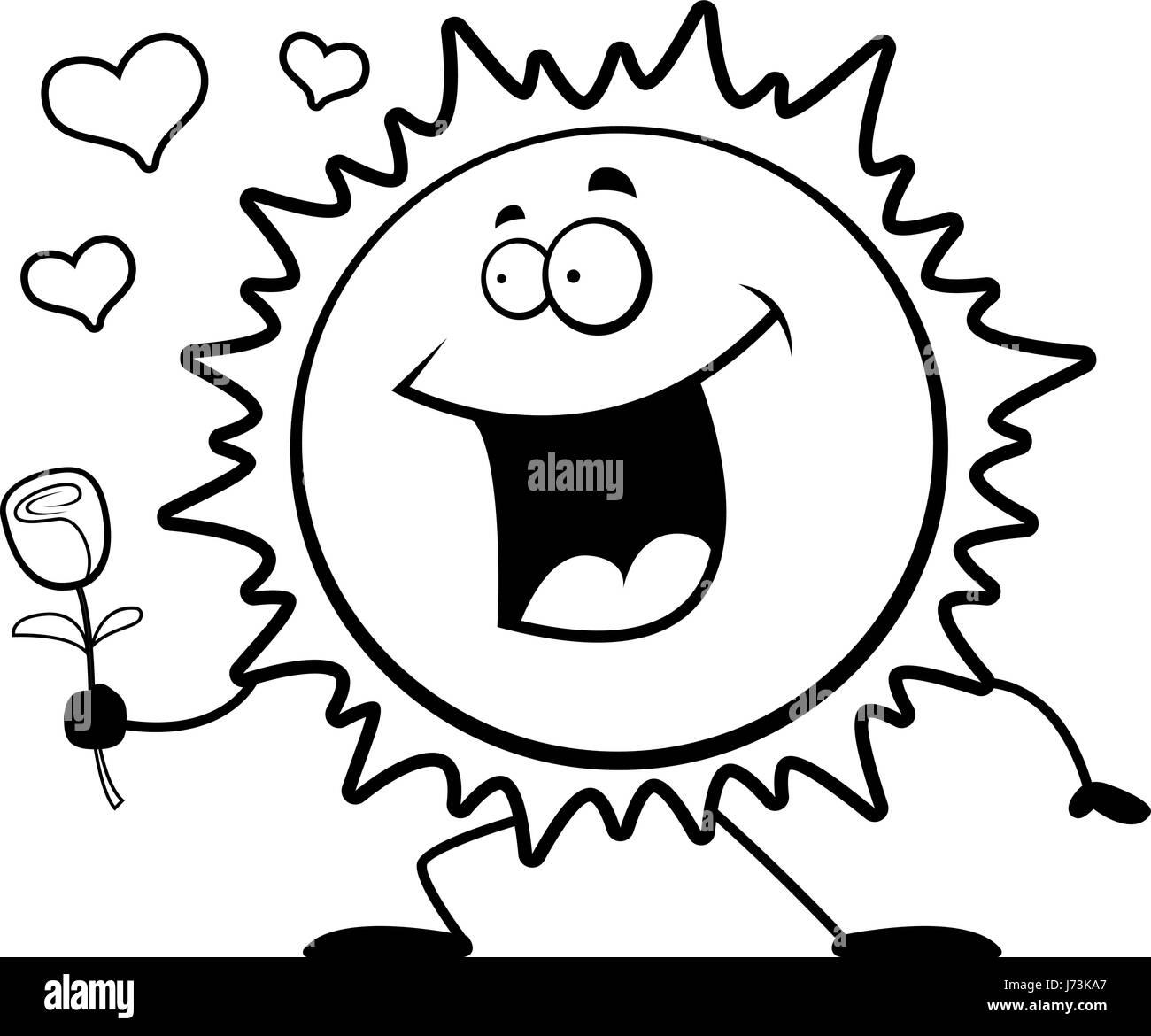 Un felice cartoon sun con un fiore. Illustrazione Vettoriale