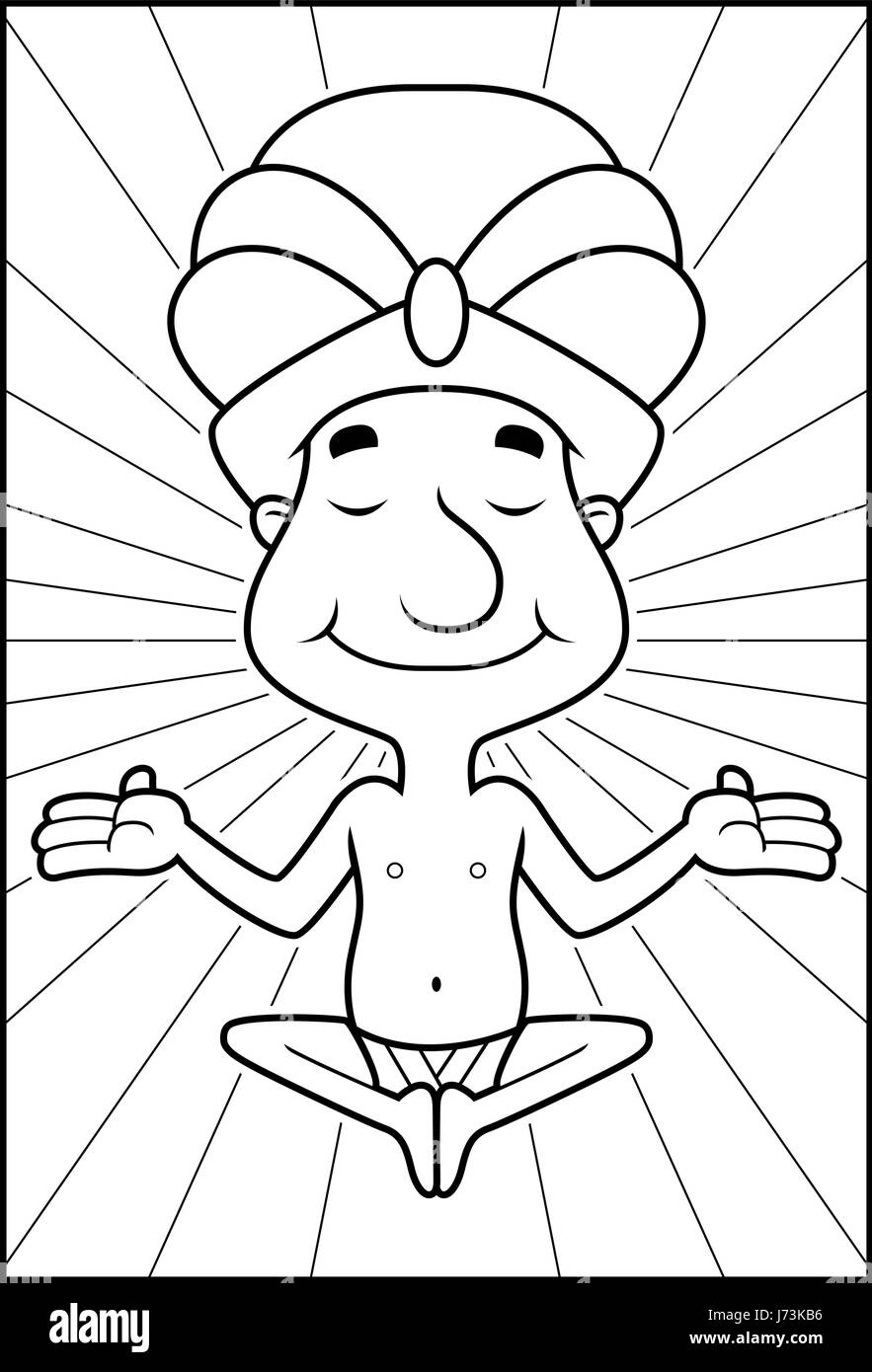 Un felice cartoon swami flottante e meditare. Illustrazione Vettoriale