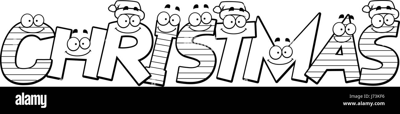 Un cartoon illustrazione della parola Natale con un tema natalizio. Illustrazione Vettoriale
