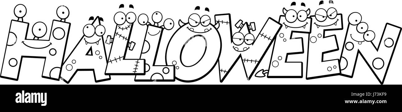 Un cartoon illustrazione della parola Halloween con un mostro tema. Illustrazione Vettoriale