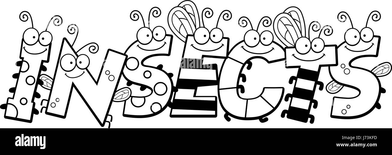 Un cartoon illustrazione della parola insetti con un tema di insetti. Illustrazione Vettoriale