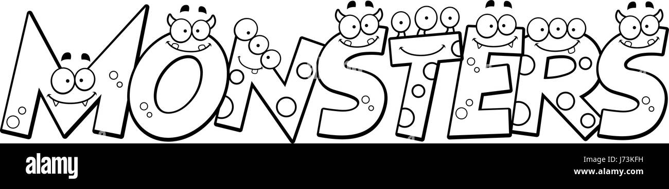 Un cartoon illustrazione della parola mostri con un mostro tema. Illustrazione Vettoriale