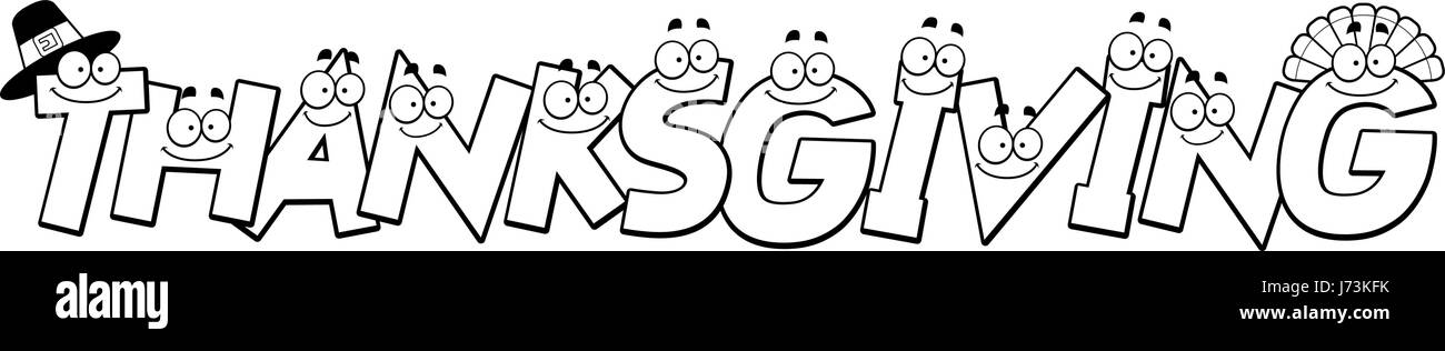 Un cartoon illustrazione della parola di ringraziamento con un tema di ringraziamento. Illustrazione Vettoriale