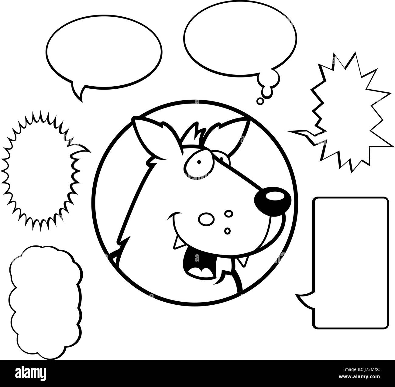 Un cartoon wolf parlando con la parola bolle. Illustrazione Vettoriale