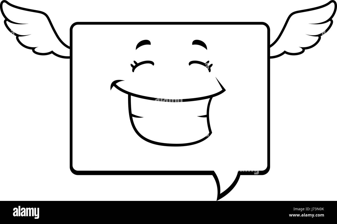 Un cartoon parola bolla ali strega felice e sorridente. Illustrazione Vettoriale