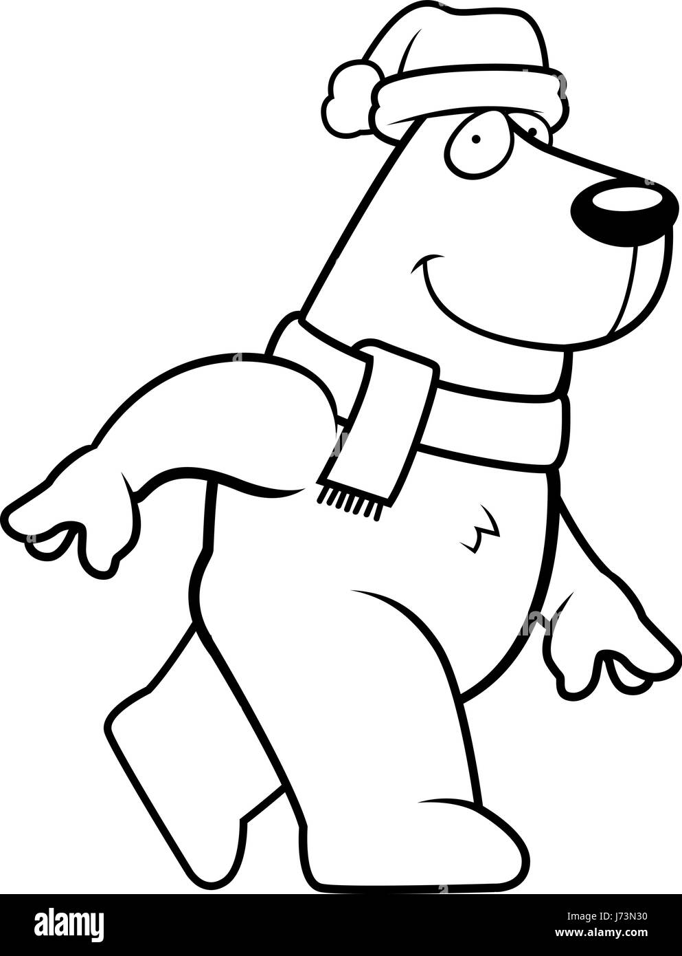 Un cartoon illustrazione di un orso polare con un cappello di Natale e sciarpa a. Illustrazione Vettoriale