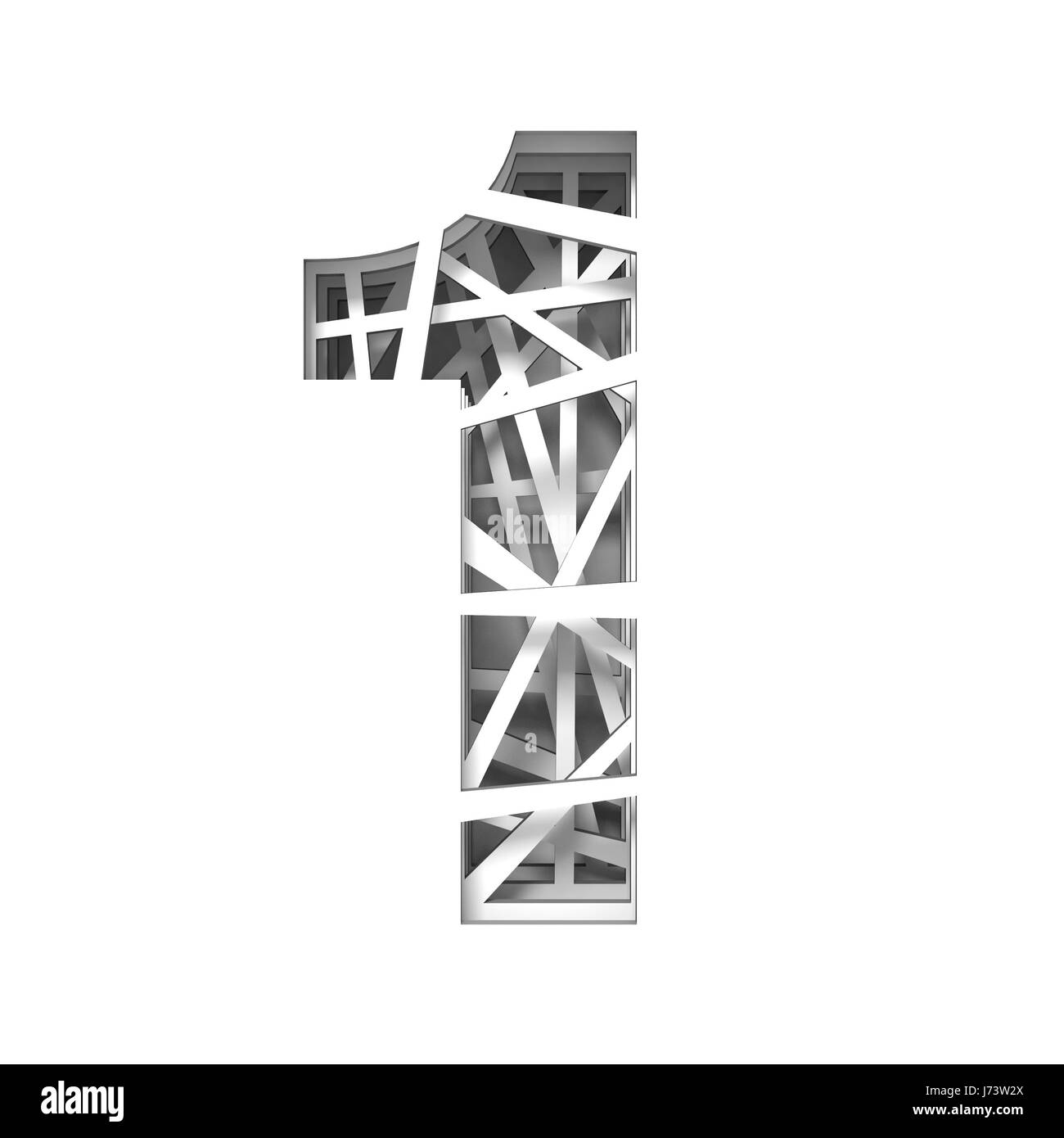 Carta tagliata fuori numero di font uno 1 3D render illustrazione isolati su sfondo bianco Foto Stock