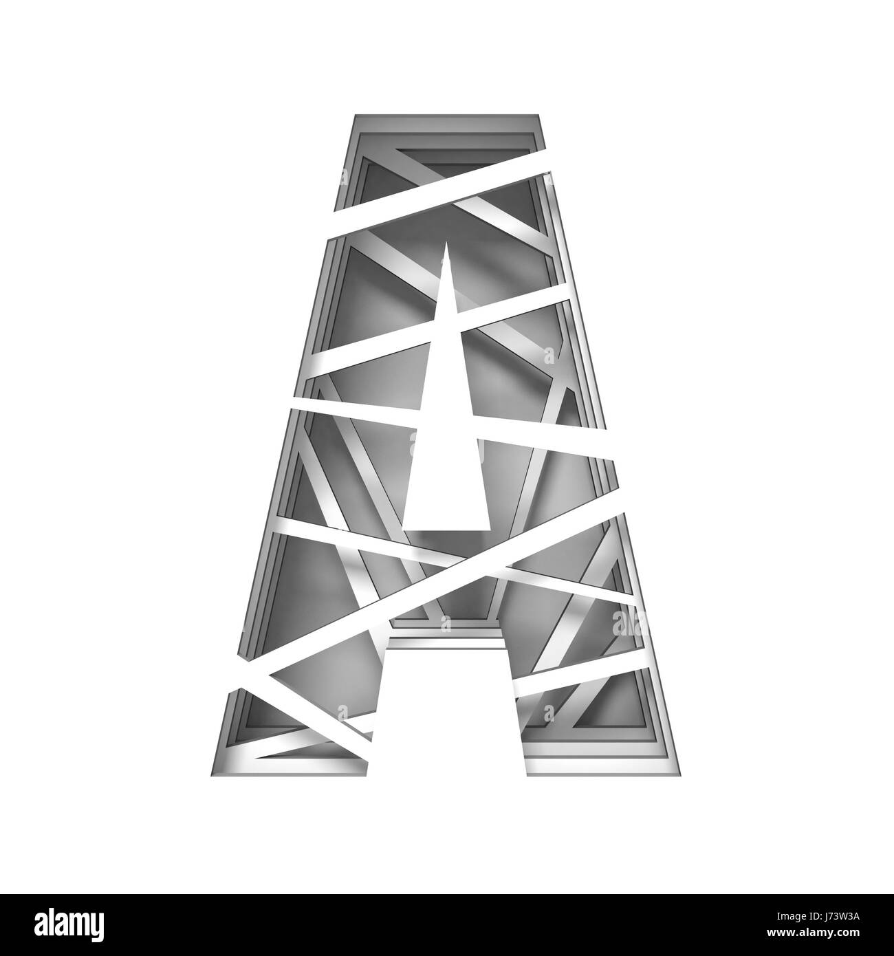 Carta tagliata fuori font letter A 3D render illustrazione isolati su sfondo bianco Foto Stock