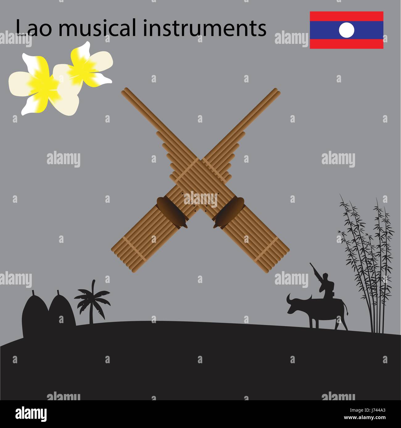 Laos nazionale strumento musicale, fiore nazionale del Laos Illustrazione Vettoriale