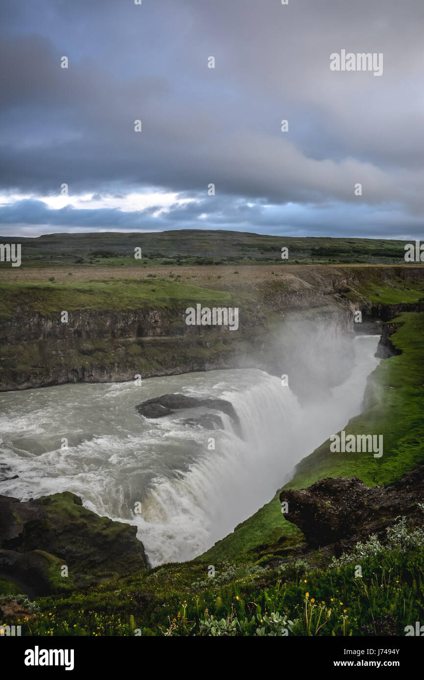 Gullfoss cascata in estate in Islanda, Europa Foto Stock