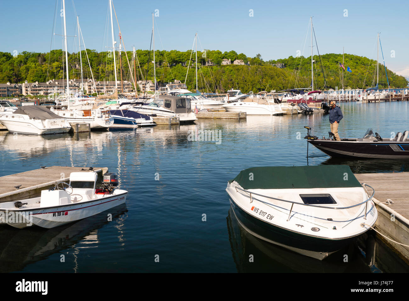 Vista del pesce creek Harbour, pesce creek, Wisconsin. Foto Stock