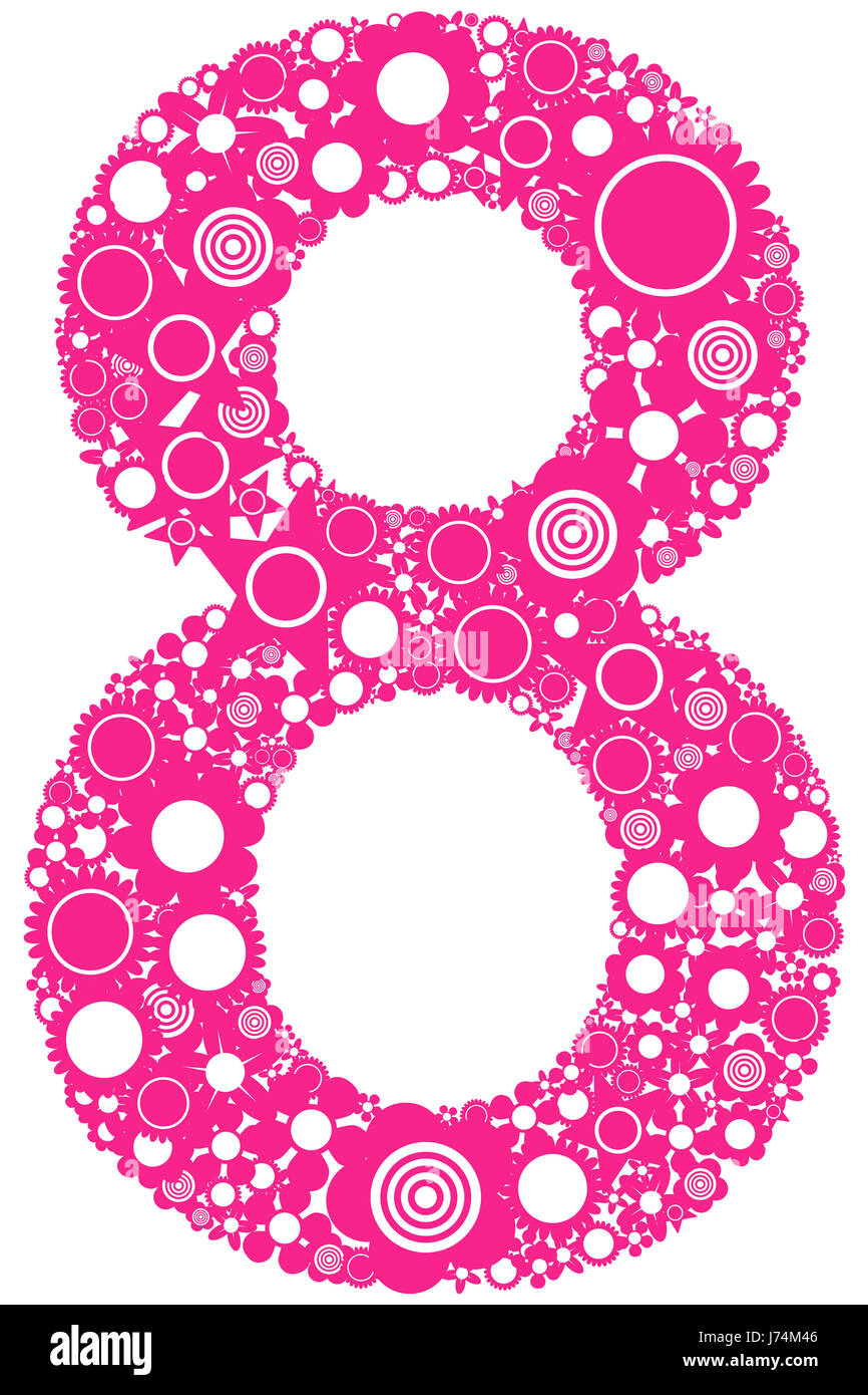 Otto cifre del numero di piante e fiori illustrazione magenta otto cifre del numero di ottava Foto Stock