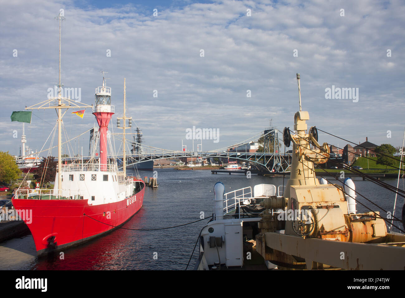 Ponte di faro di weser lightship imperatore King William porto porti swing-bridge Foto Stock