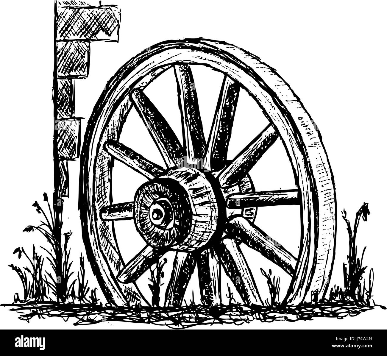 Isolato ruota colore vernice illustrazione disegnare fumetti oggetto singola ruota di pietra Foto Stock
