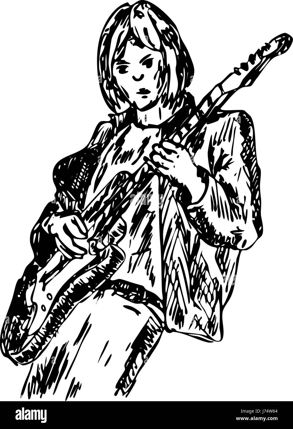 Isolato illustrazione colore vernice chitarra richiamare player cartoon ragazzo uomo uomo Foto Stock