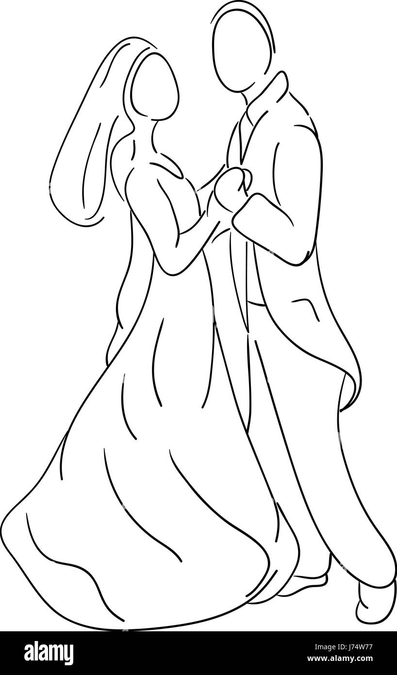 Isolato di colore vernice illustrazione disegnare fumetti partner sposo sposo sposa Foto Stock