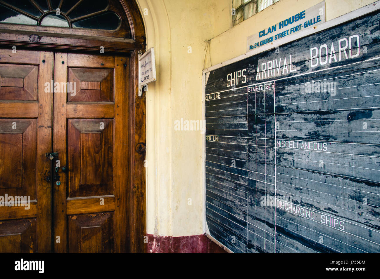 La scheda arrivi in Casa del Clan, Galle, Sri Lanka. Tutti i passeggeri e le navi mercantili sono state arrivi conta fino qui Foto Stock