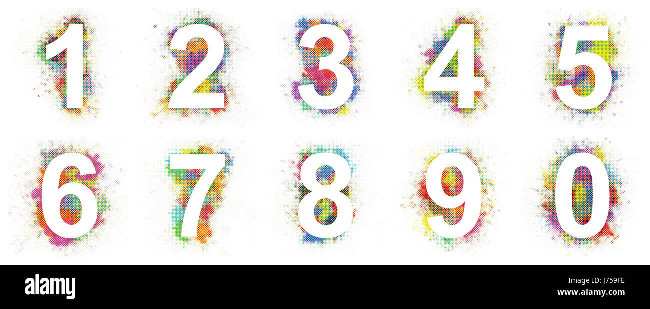 Una cifra impostare numeri colorati due cinque quattro otto tre uno sei zero  sette dot Foto stock - Alamy