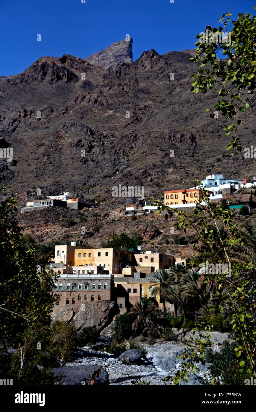 Villaggio di montagna, Wadi Bani Kharous, Oman Foto Stock