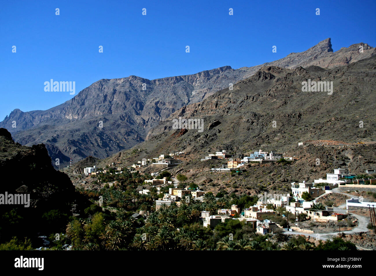 Villaggio di montagna, Wadi Bani Kharous, Oman Foto Stock