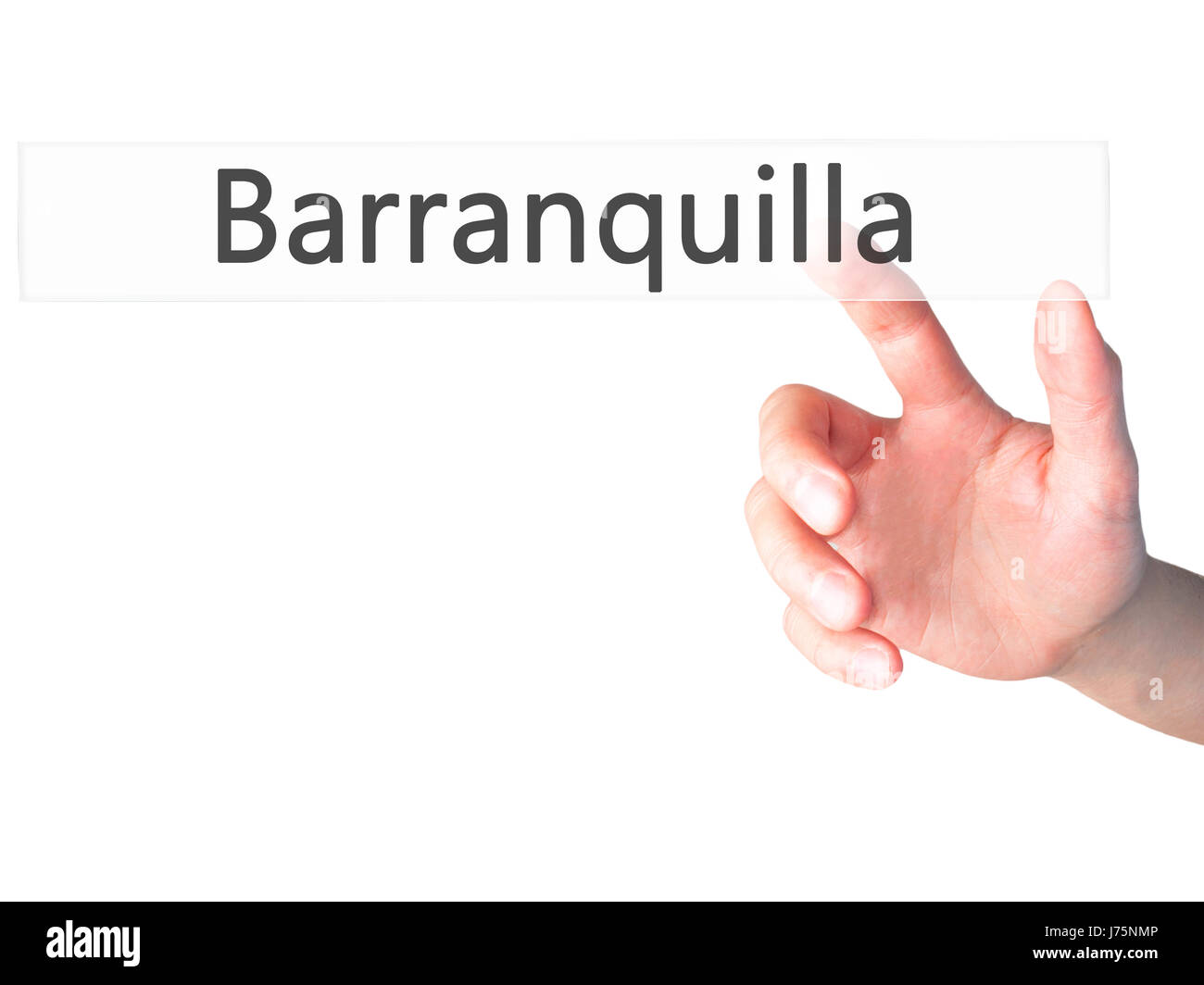 Barranquilla - Mano premendo un pulsante sul fondo sfocato concetto . Business, tecnologia internet concetto. Stock Photo Foto Stock