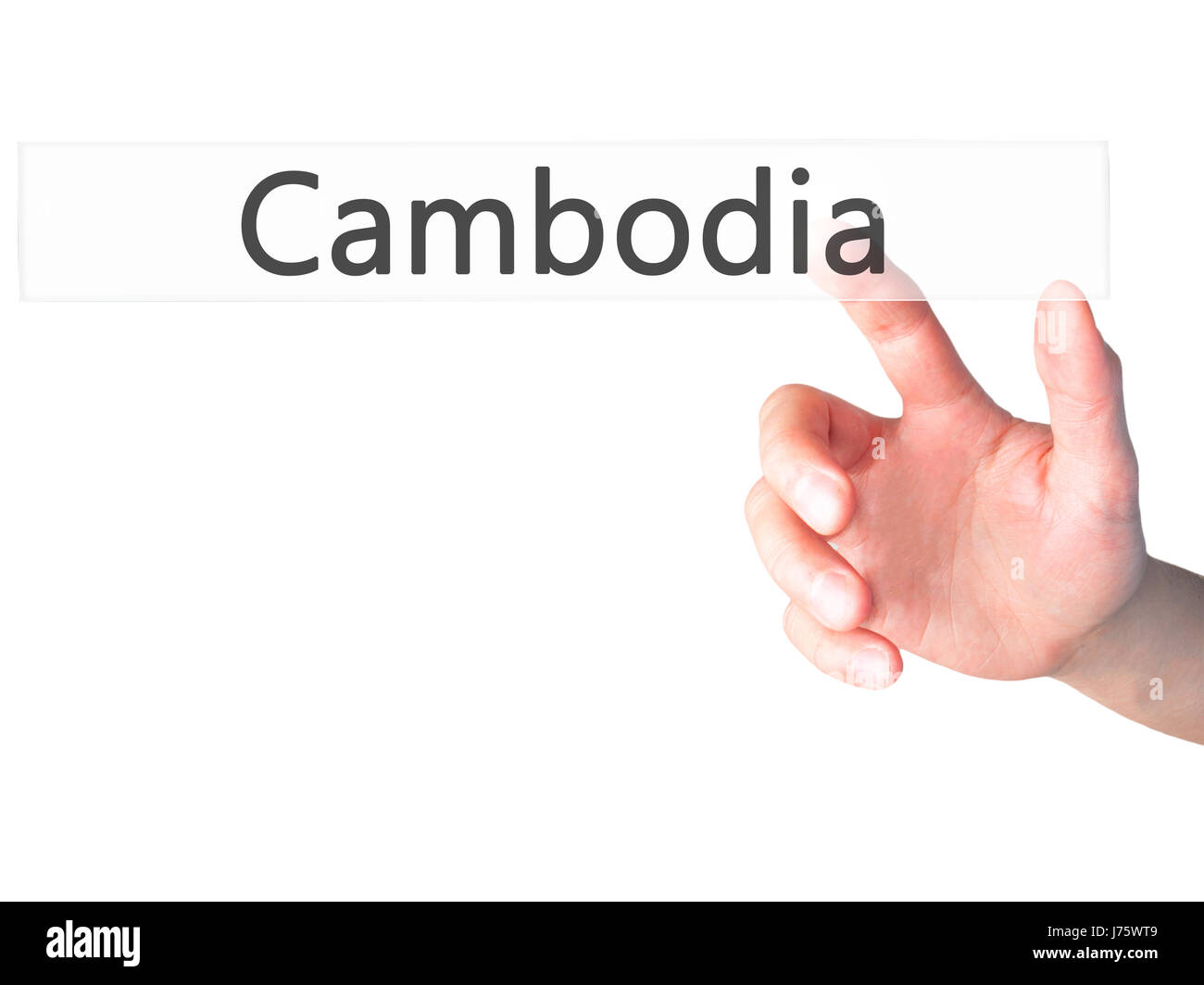 Cambogia - Mano premendo un pulsante sul fondo sfocato concetto . Business, tecnologia internet concetto. Stock Photo Foto Stock
