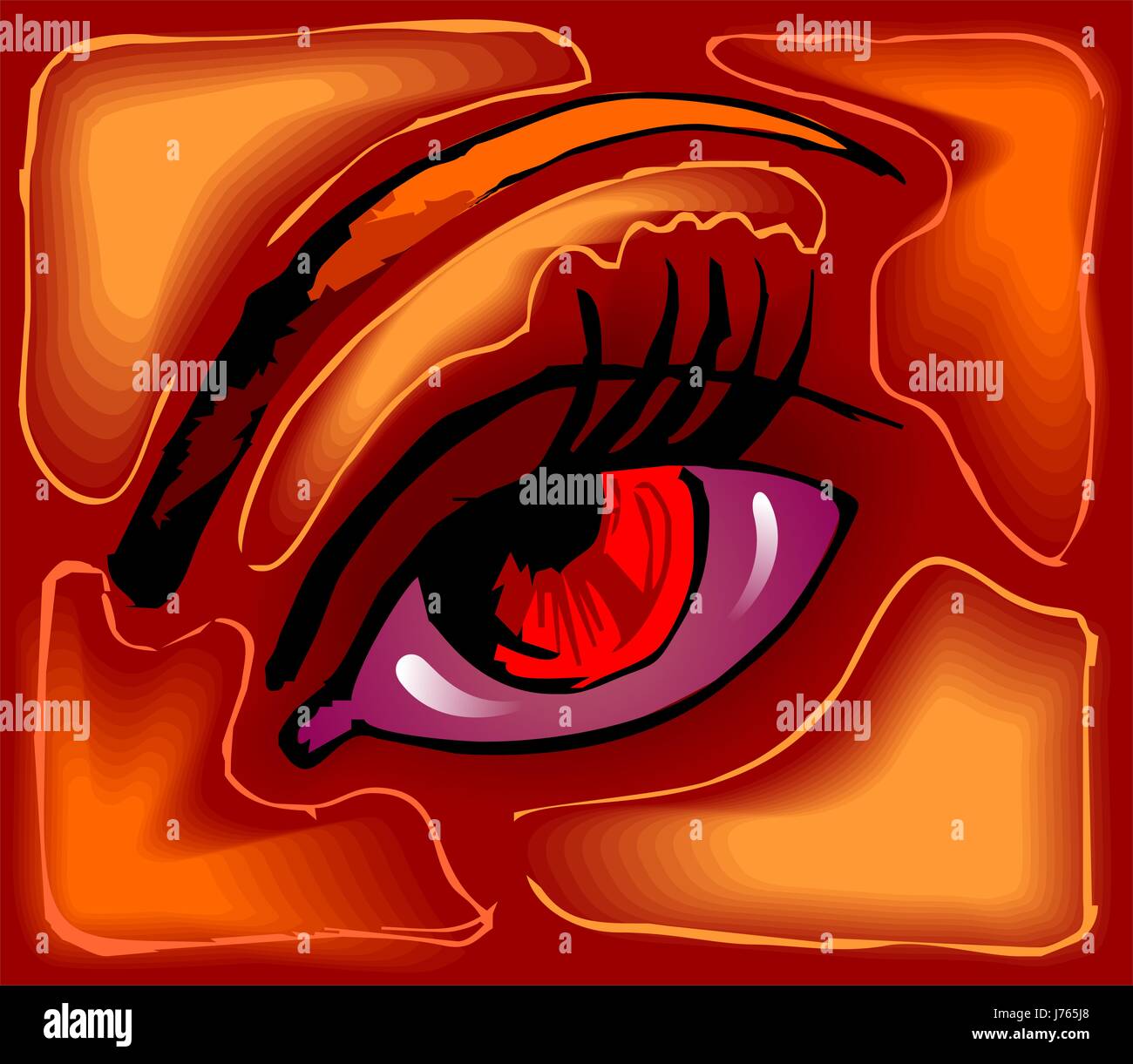 Organo di occhio sfondo dipinti di sfondo rosso colore arte illustrazione grafica Foto Stock