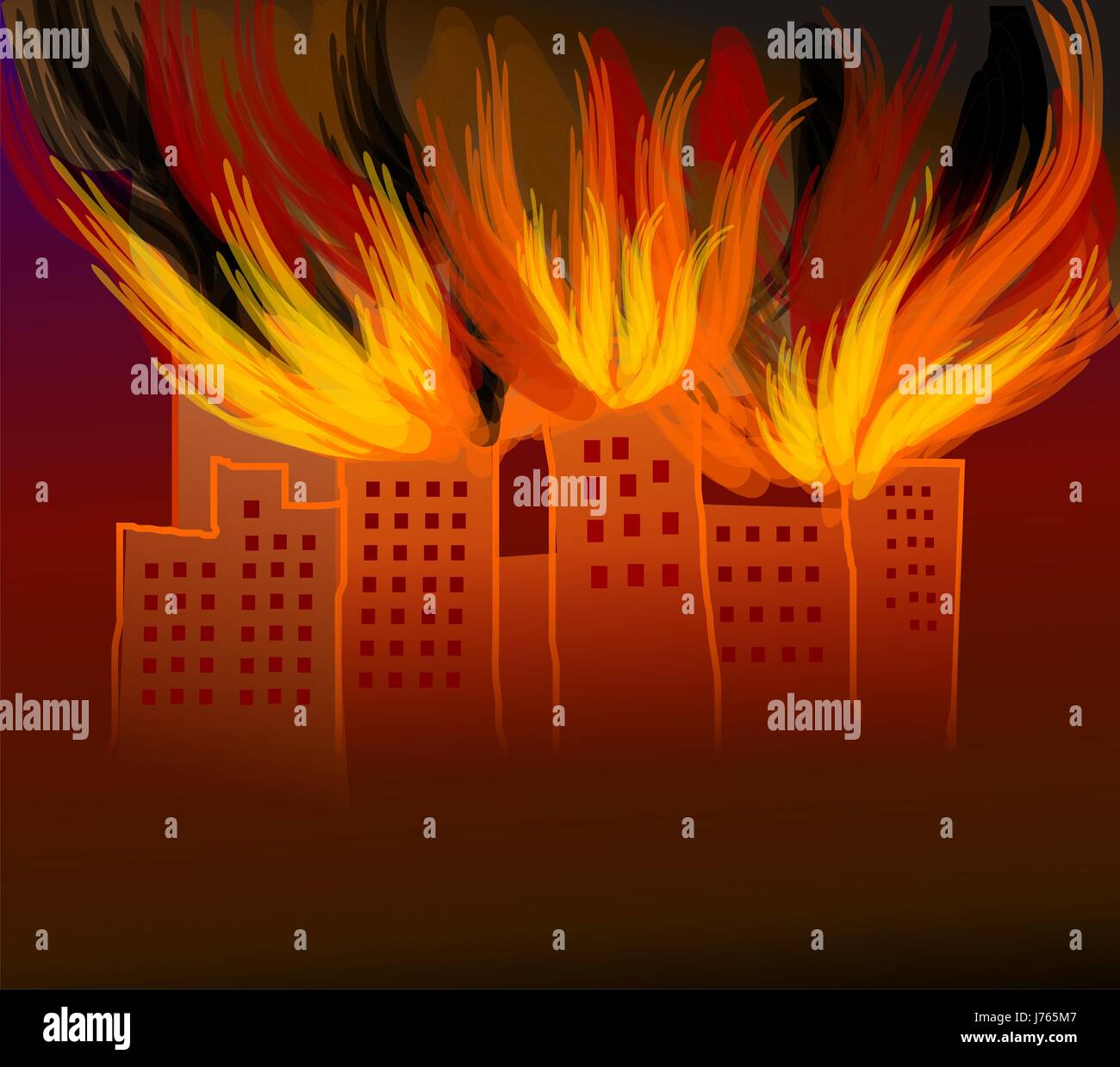 Firmamento cielo fuoco edificio arte grafica a colori di pittura digitale illustrazione Foto Stock