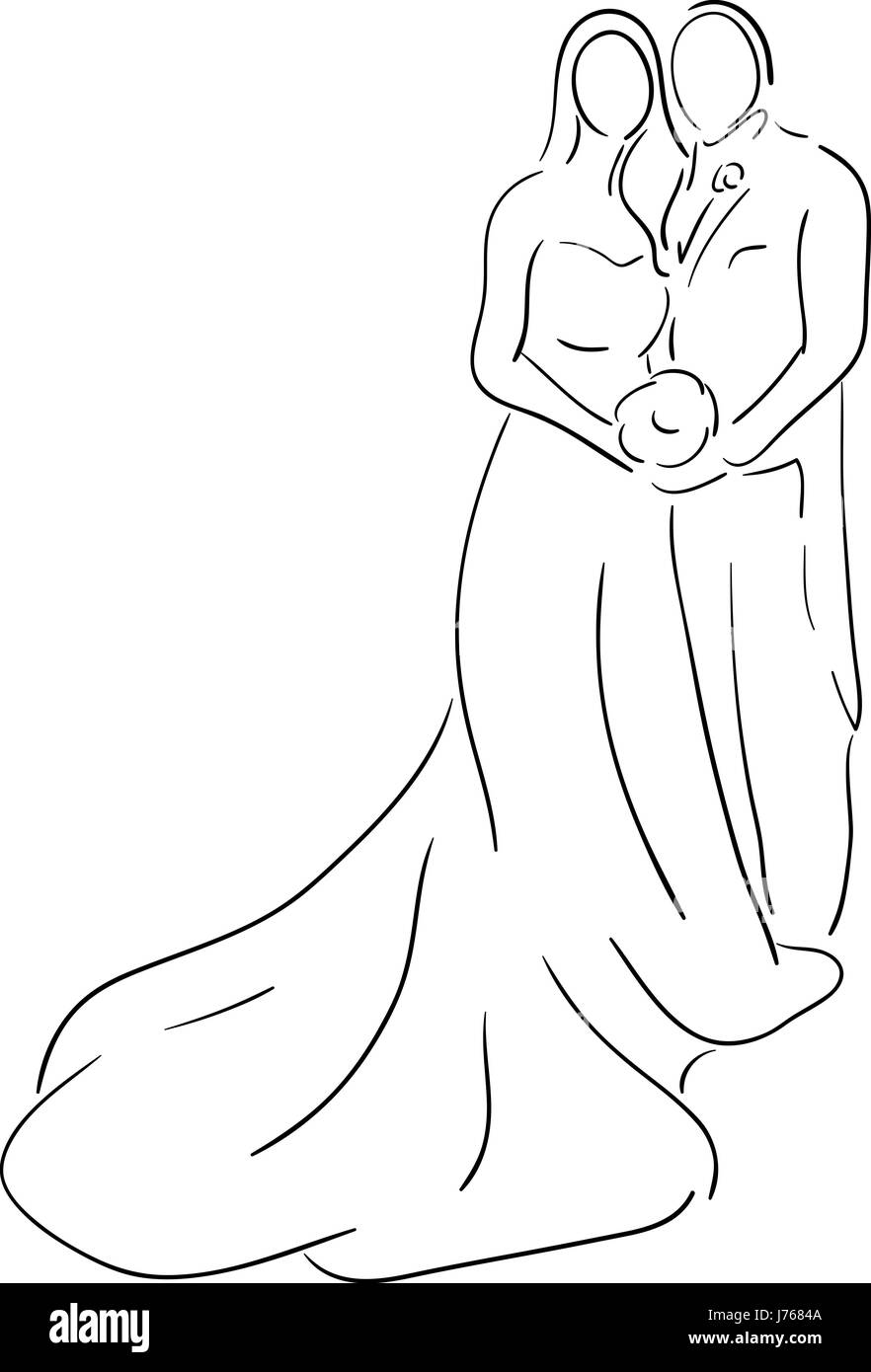 Illustrazione a colori vernice attirare partner sposo sposo sposa una donna uomo Foto Stock