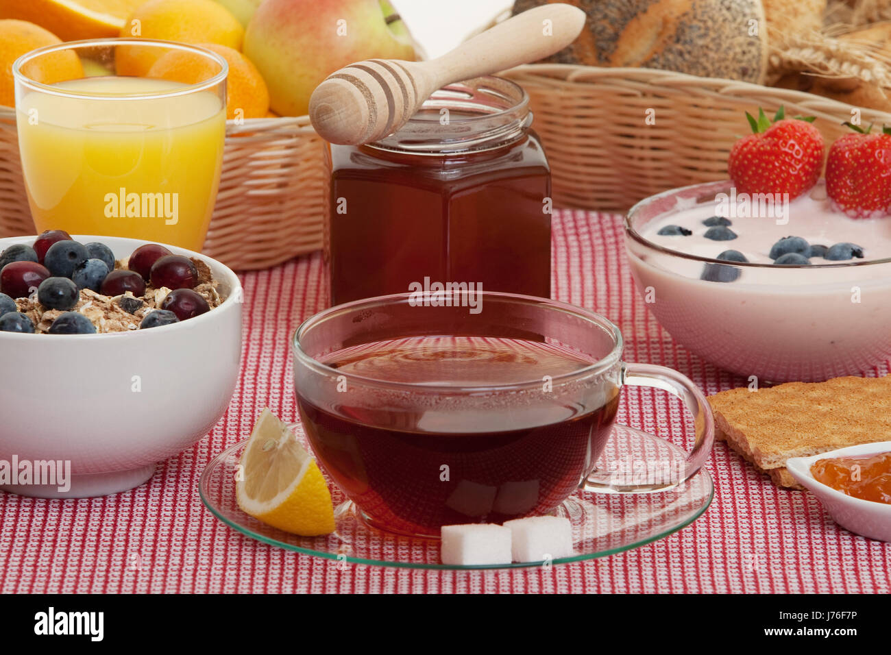 Cibo aliment colazione a tavola la nutrizione sana colazione la colazione il vetro Foto Stock