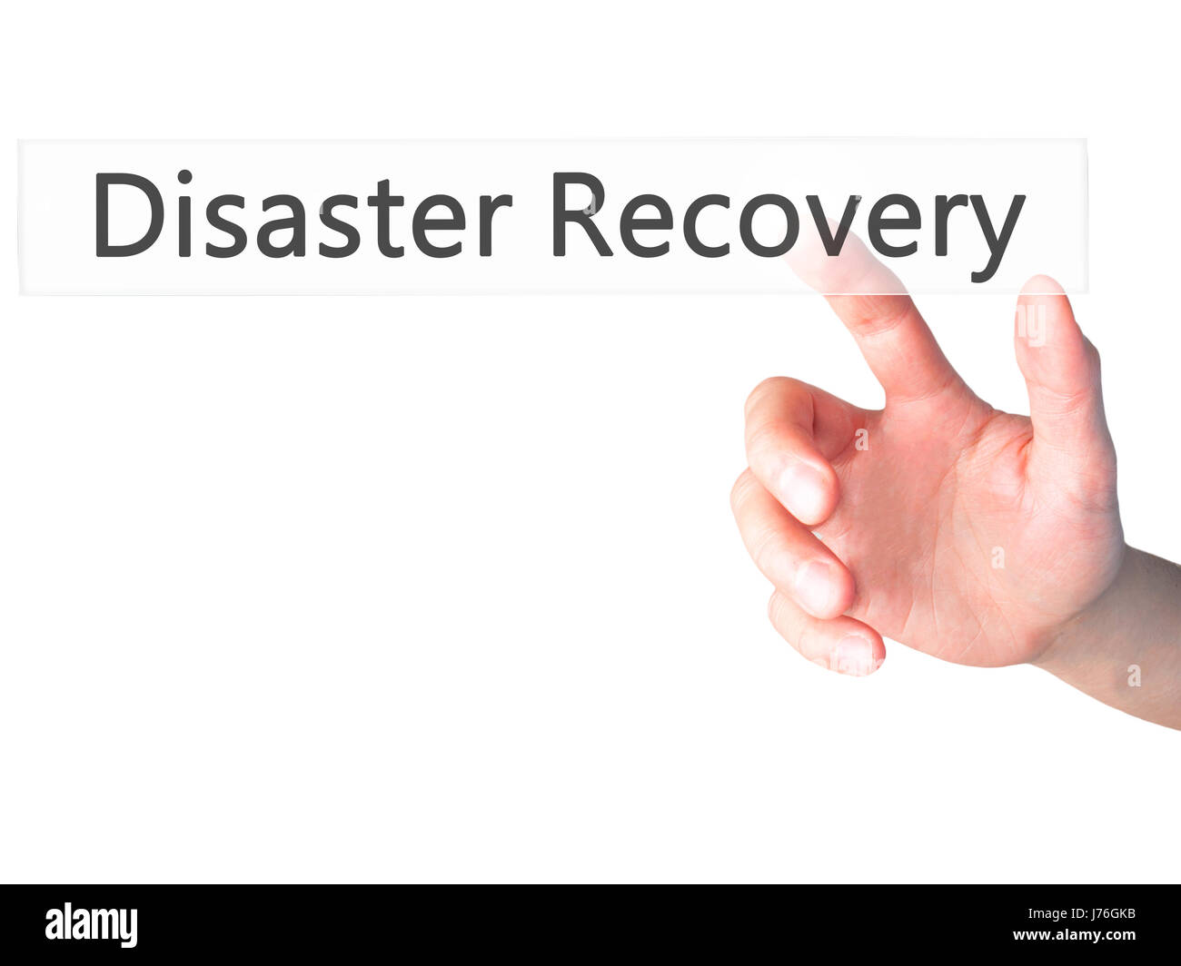 Disaster Recovery - Mano premendo un pulsante sul fondo sfocato concetto . Business, tecnologia internet concetto. Stock Photo Foto Stock