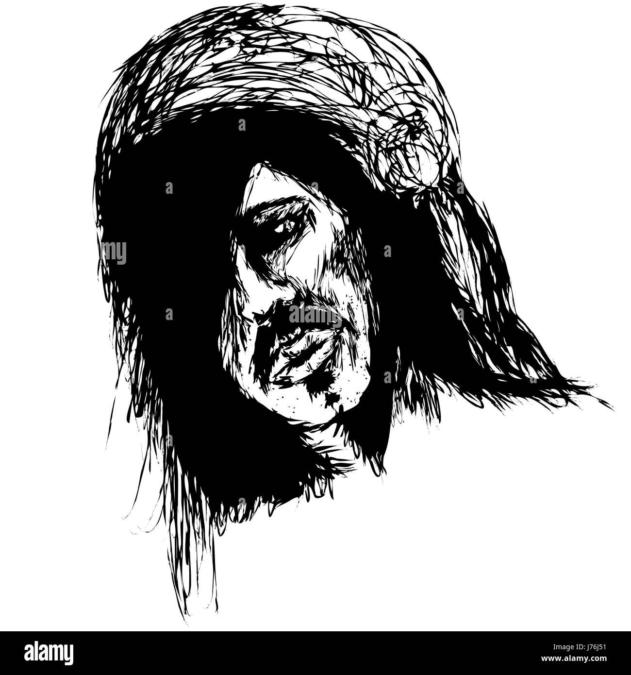 Faccia grafica ritratto disegno foto copia immagine detrazione del disegno a mano Foto Stock