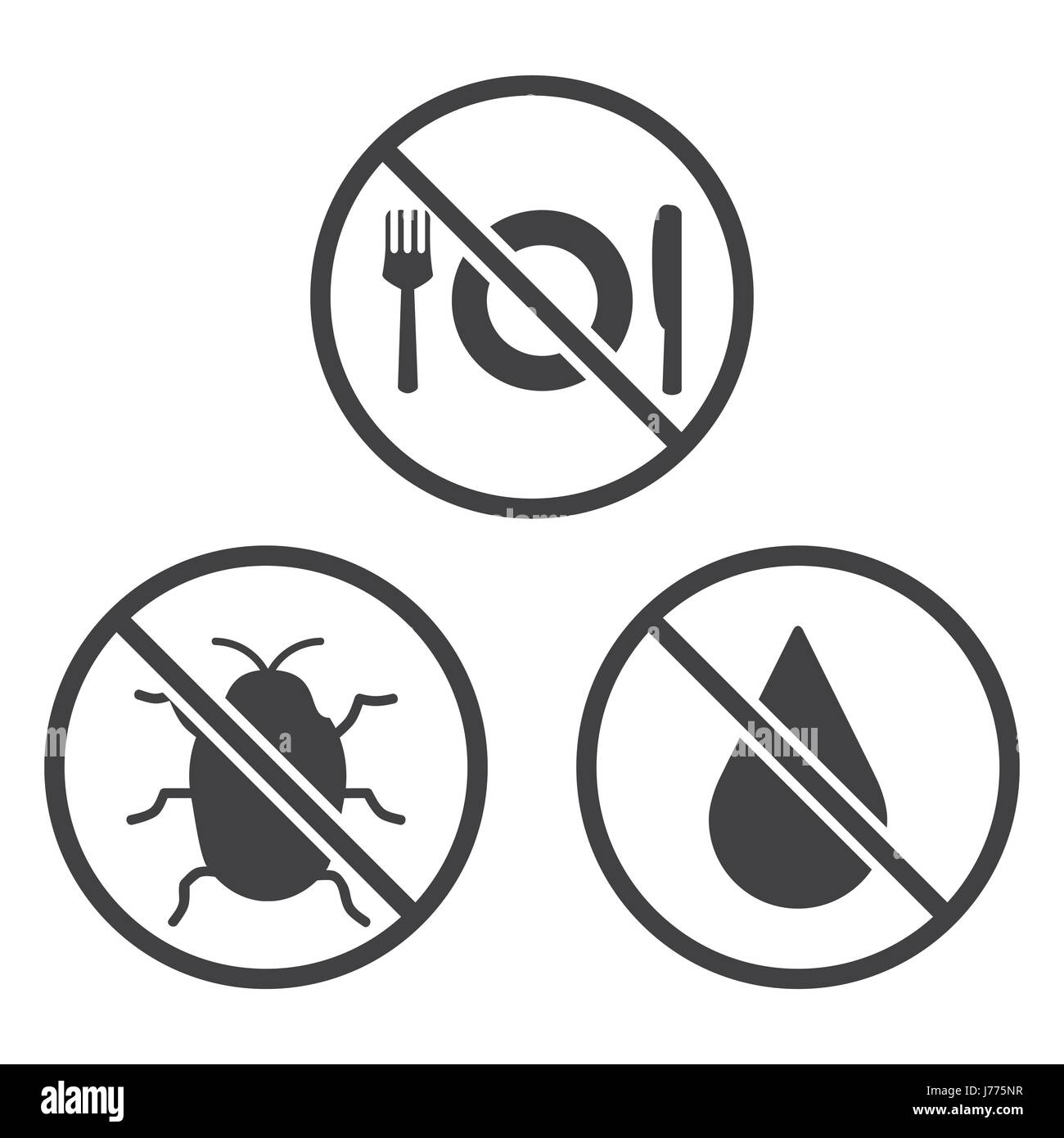 Non mangiare, Bug e icone umido. Vettore Illustrazione Vettoriale