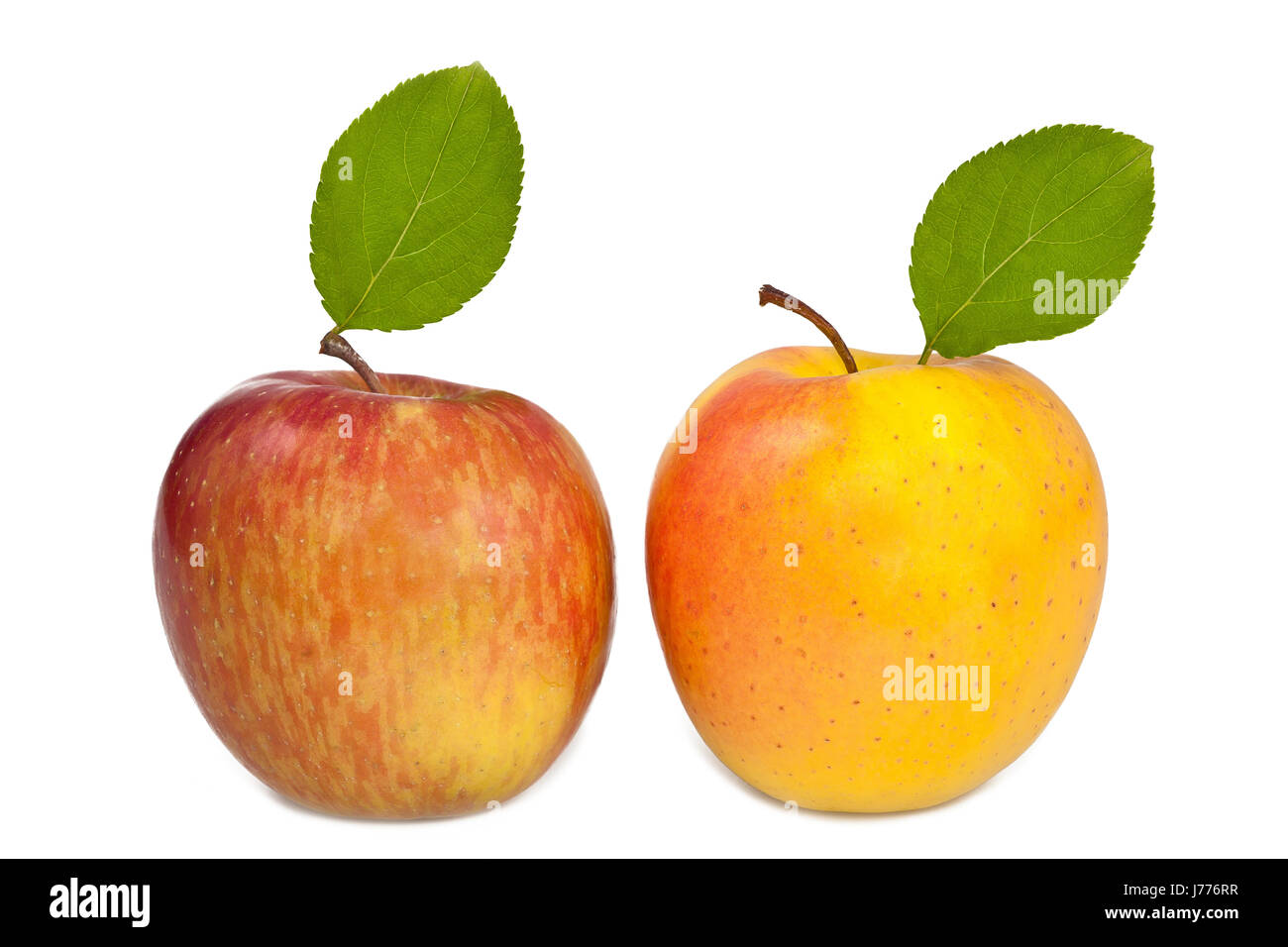 Il bianco e il rosso mele isolati su sfondo bianco Foto Stock