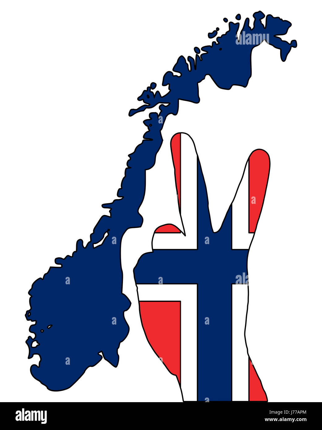 Bandiera della Norvegia la lingua dei segni la vittoria di successo win segno blu segnale dito a mano Foto Stock