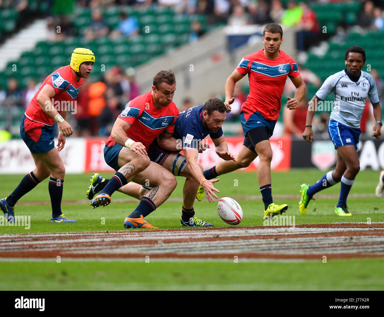 Scozia v Russia in azione durante la HSBC Sevens serie a Twickenham Stadium London REGNO UNITO IL 20 MAGGIO 2017. Graham / GlennSports Foto Stock