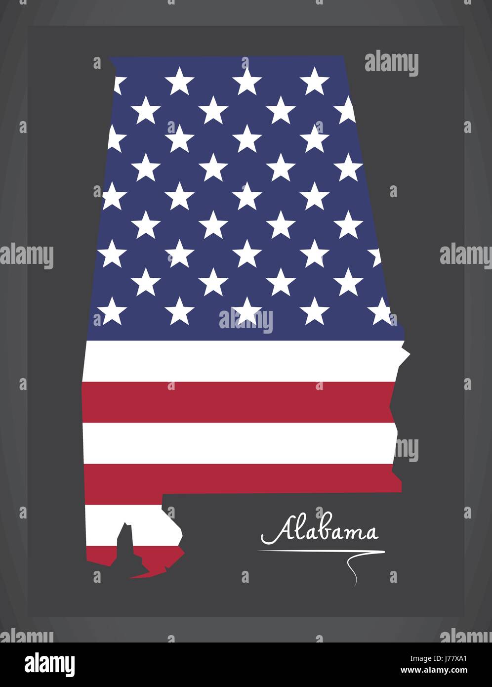 Alabama mappa con American bandiera nazionale illustrazione Illustrazione Vettoriale