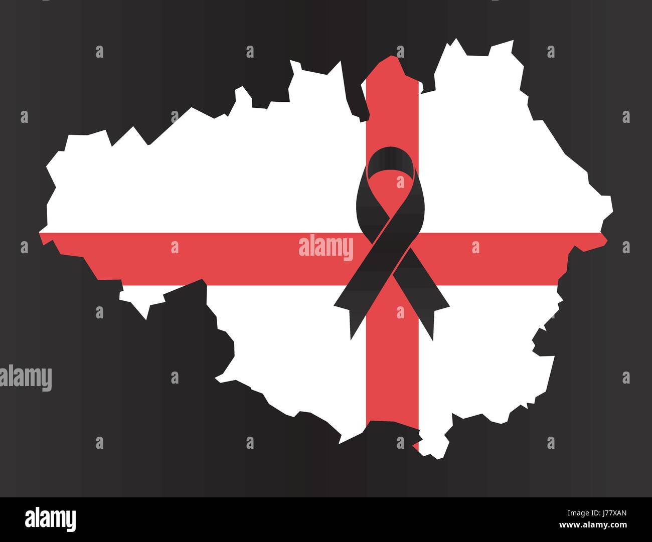 Manchester cordoglio mappa - nastro nero con la bandiera dell'Inghilterra Illustrazione Vettoriale