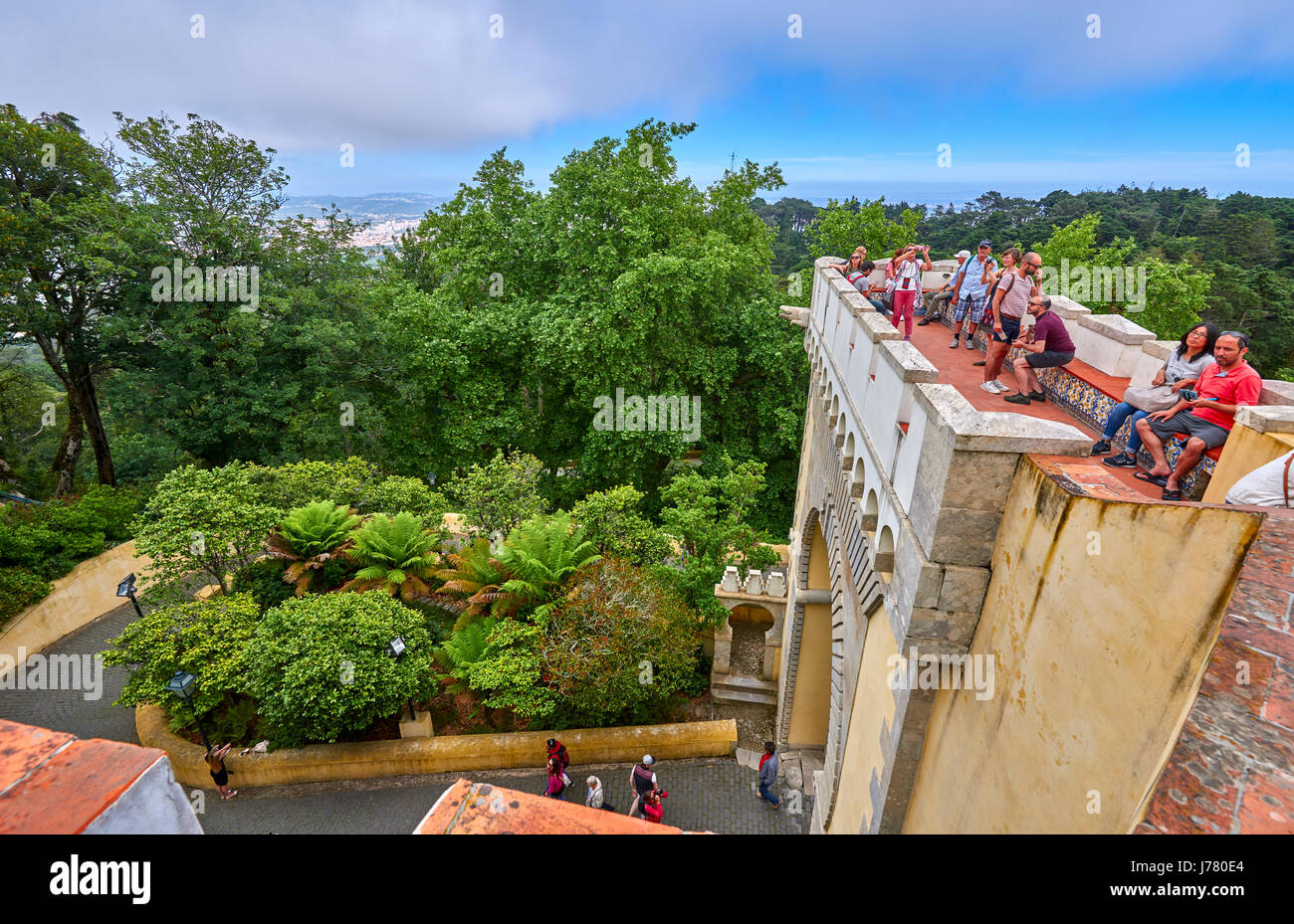 La pena Palace è un castello Romanticist in São Pedro de Penaferrim, nel comune di Sintra, Portogallo. Foto Stock