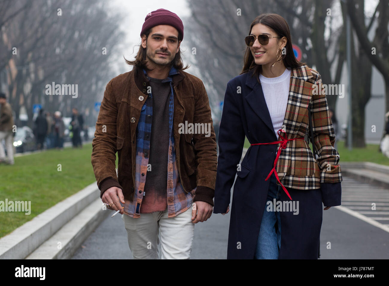 Giotto Calendoli e Patricia Manfield dopo Armani mostra durante la settimana della moda di Milano Autunno/Inverno 2017 Foto Stock