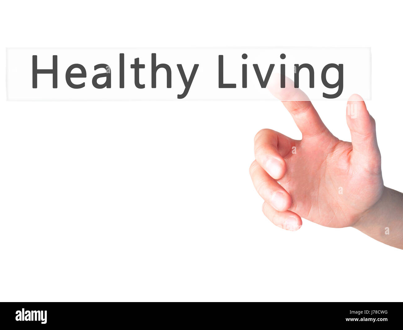 Uno stile di vita sano - Mano premendo un pulsante sul fondo sfocato concetto . Business, tecnologia internet concetto. Stock Photo Foto Stock