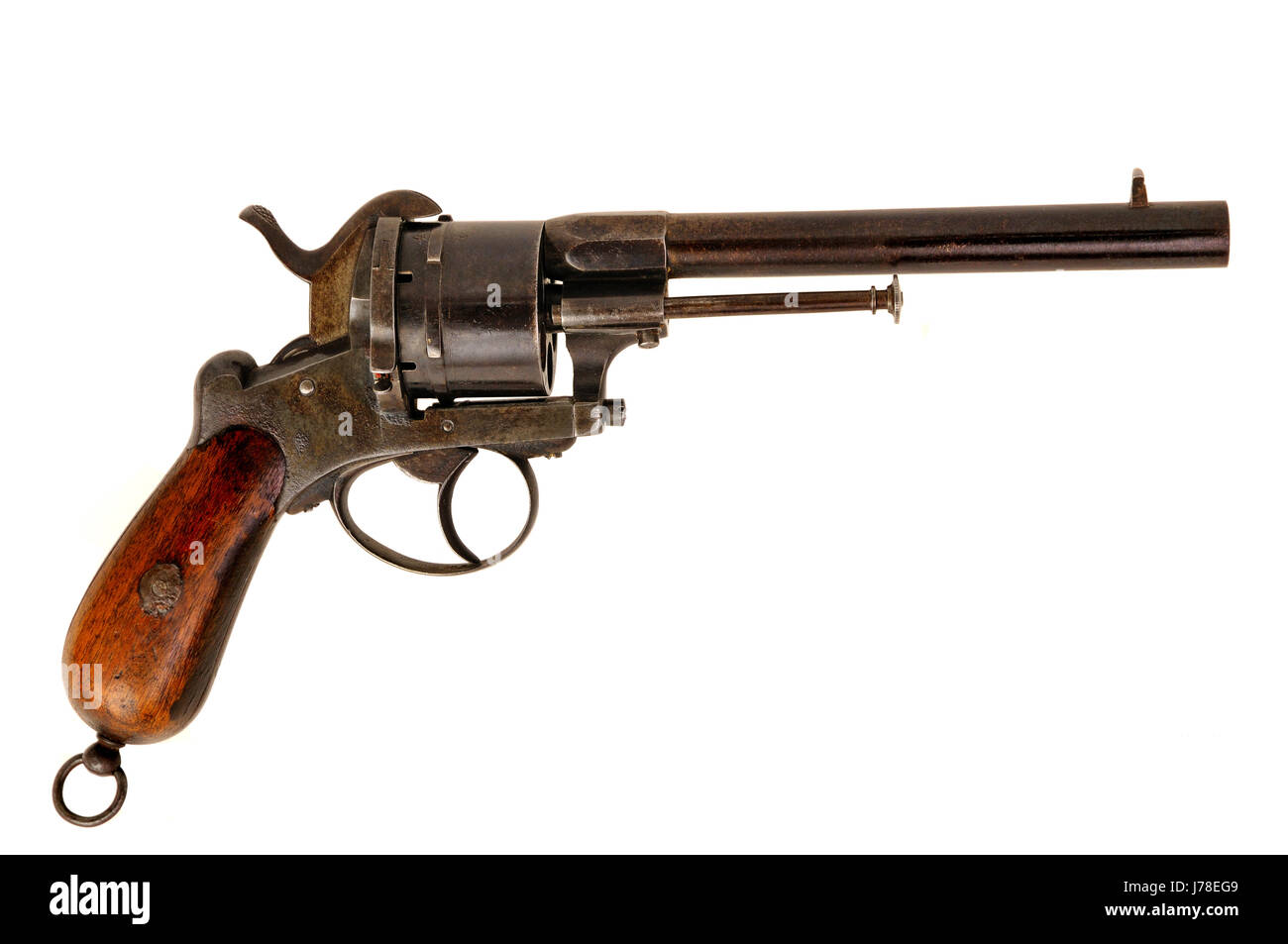 Isolato braccio pistola arma revolver Colt pericolo isolato in legno meccanico di antiquariato Foto Stock