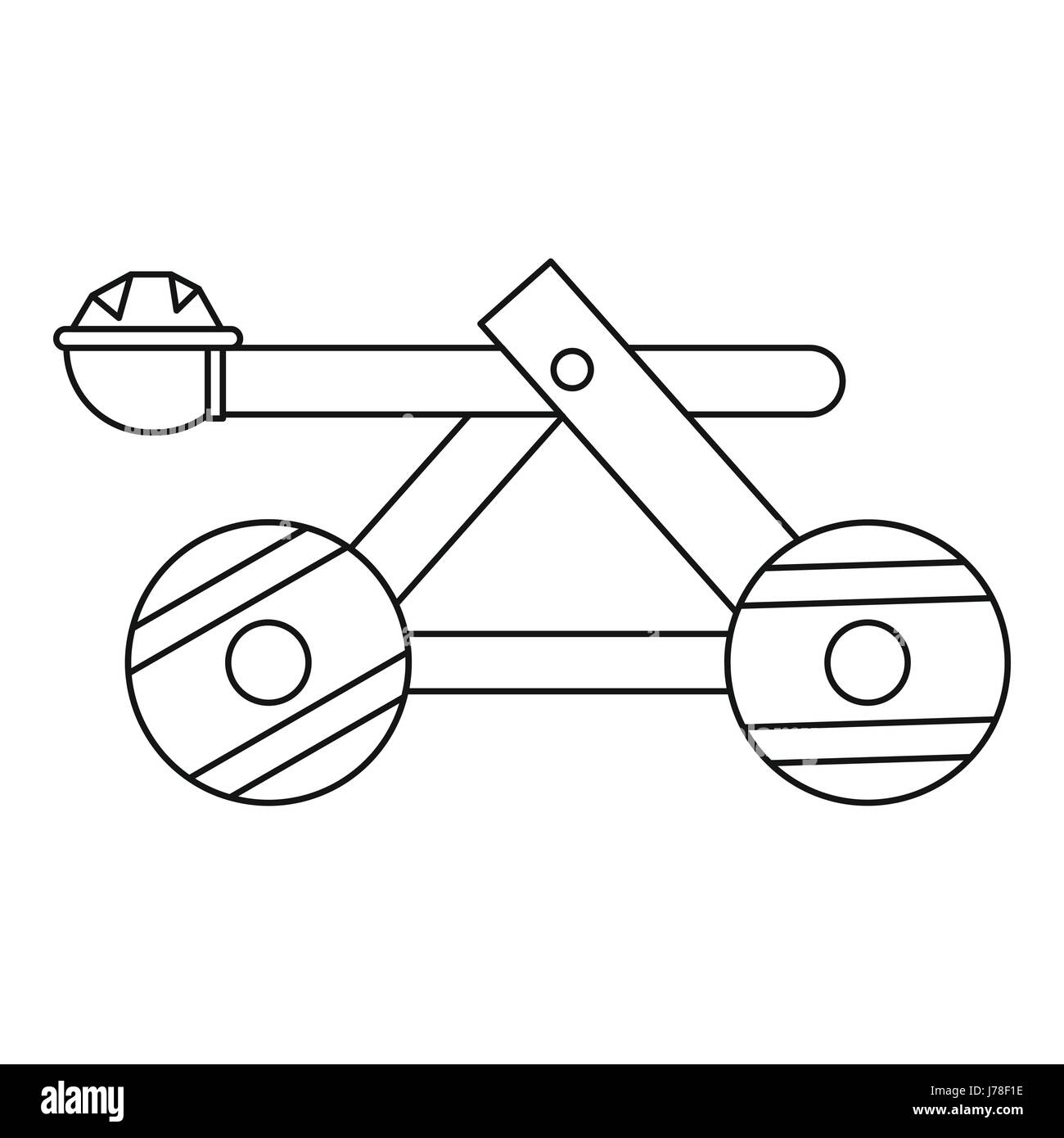 Catapulta di legno icona in stile contorno su uno sfondo bianco illustrazione vettoriale Illustrazione Vettoriale