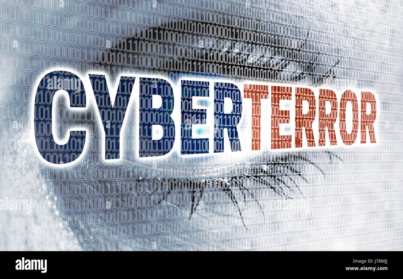 Occhio cyberterror con matrix guarda al concetto del visualizzatore. Foto Stock